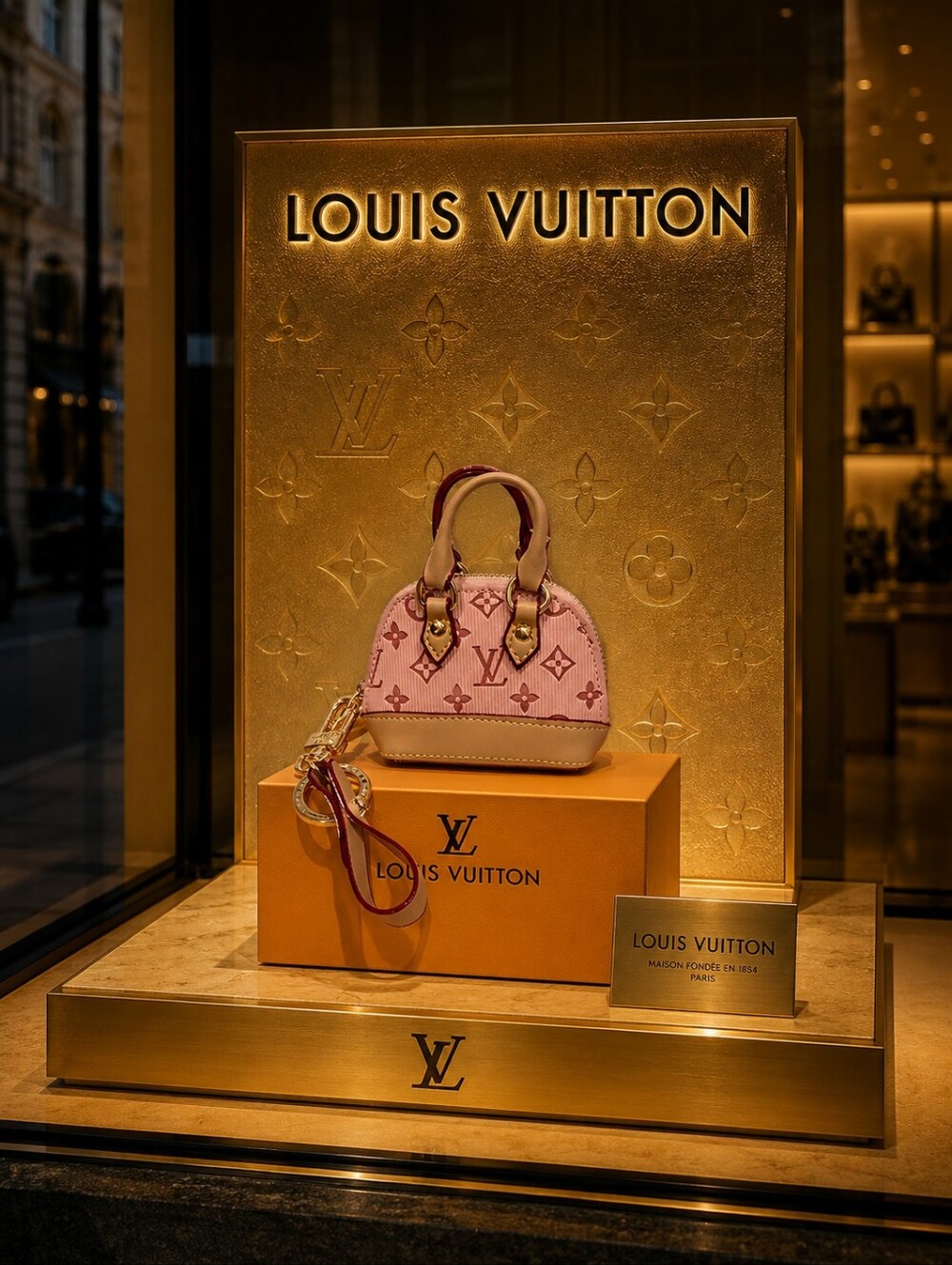 LV Pink Mini Alma Bag Wristlet Keychain Or Bag Charm